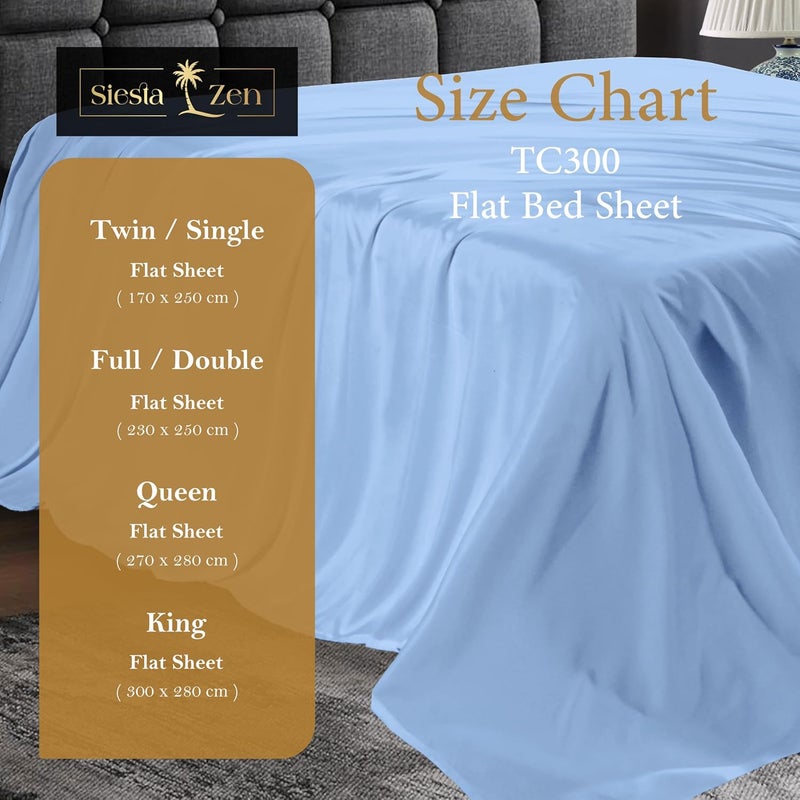 Siesta Zen شيت سرير مسطح من قطن مصري 100% - أزرق، حجم كوين، 300 خيط - Image 4